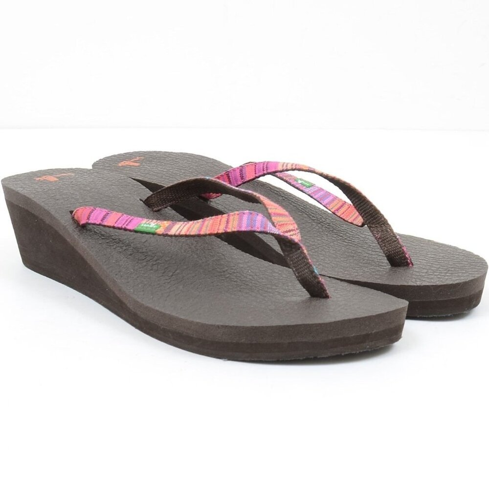 Sanuk Size 10 Yoga Mat Colorful Flip Flop Wedge Heel Sandals Beach Walking Comfy